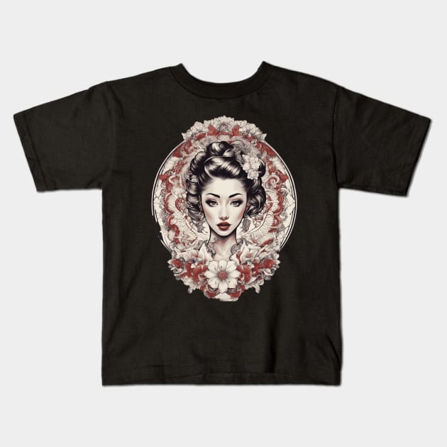 Enchanting Asian Elegant Woman Kids T-Shirt by animegirlnft